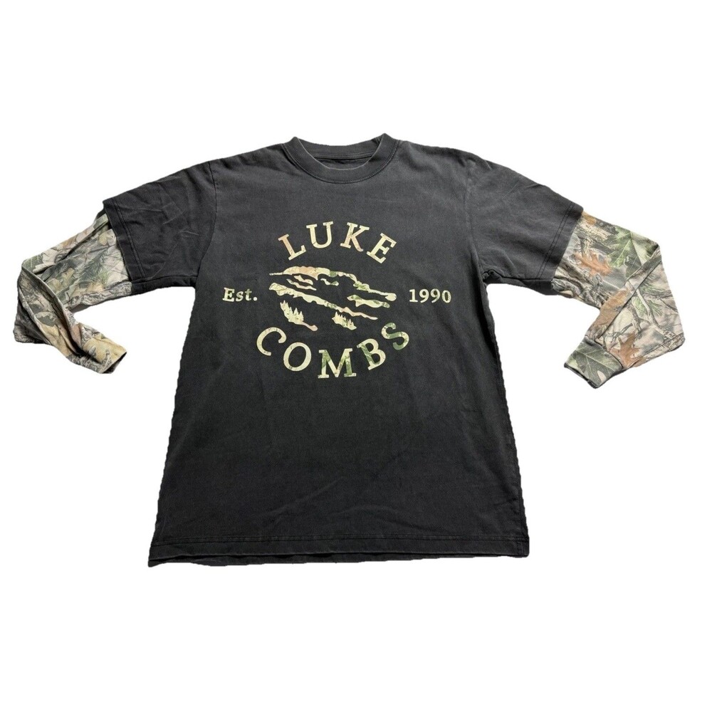 Luke Combs Country Music Camo Hunting LS Layered Look Shirt Mens Sz S Black Grow
